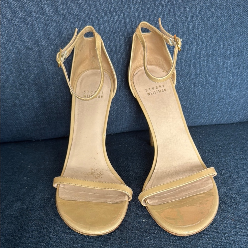 Stuart Weitzman Nudistsong Sandals in Nude Patent Leather - Picture 5 of 8